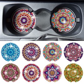 8 Pcs Diamond car Coasters DIY Mandala Car Painting Coasters Mandala Diamond Art Coasters Arts and Crafts Projects Kits with Gem for Adult Beginner