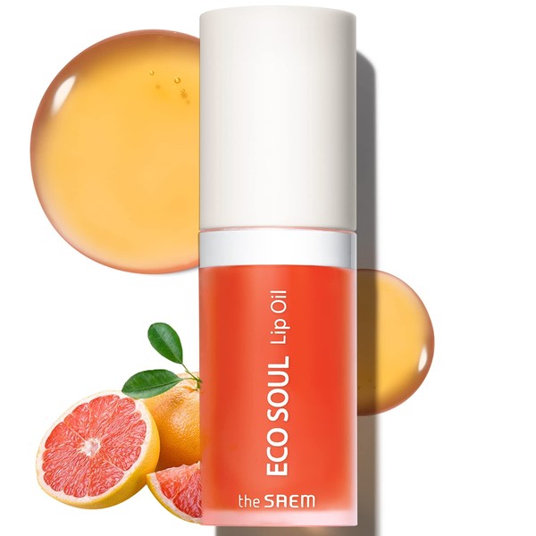 The SAEM Eco Soul Lip Oil 03 Grapefruit - Plumping & Hydrating Lip Oil to Nourish & Moisturize Lips – Grapefruit Extract & Jojoba Oil - Lips Soft & Glossy for Dry Lips, 0.21 fl.oz.