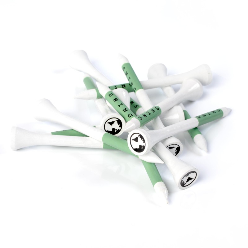 Green Swing 70mm White & Green Bamboo Golf Tees 30pcs