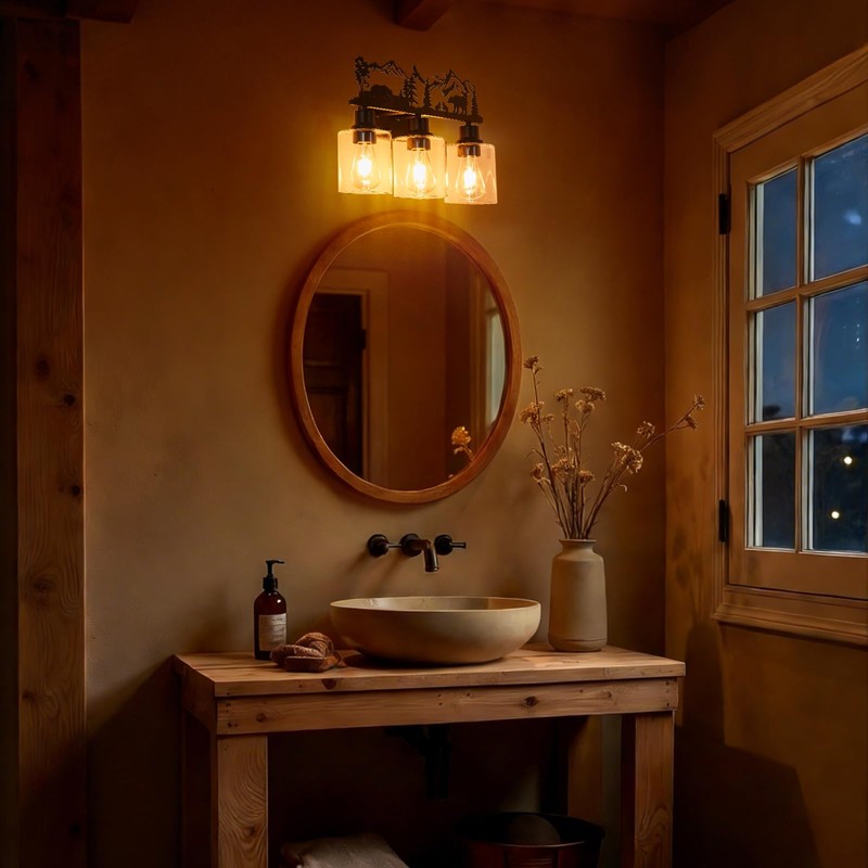 MLGB Rustic Farmhouse 3-Light Bathroom Vanity Light with Bear &