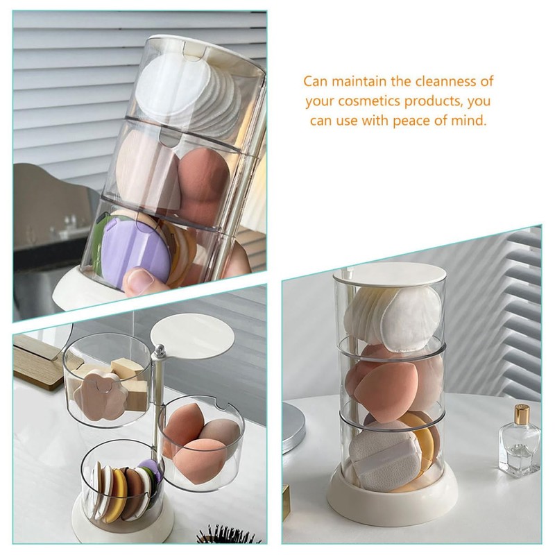 Mikinona Makeup Puff Storage Organizer Rotatable Case for Makeup Tools