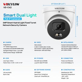 VIKYLIN 4MP PoE IP Camera,DMSS/SmartPss Lite,2.8mm Lens Smart Dual Light with AI Color Night Vision, IVS, Built-in Mic,SD Slot,AI Human Vehicle Detection, IP67 Dome/Turret Security Camera,4MP@ 30fps