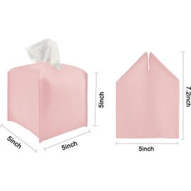 LATRAT 1 Piece Tissue Box Square Cosmetic Tissue Box PU Leather Tissue Box Cover for Kitchen Dining Room Bathroom Thickened Pink