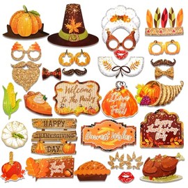 30 Pieces Thanksgiving Photo Booth Props Fall Photo Props Thanksgiving Day Party Decorations Thanksgiving Photo Props for Home School Thanksgiving Fall Party Supplies