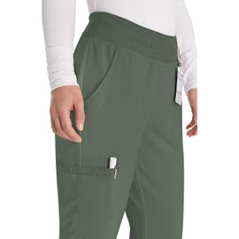 Dickies Women's Scrub Pants Natural Rise Tapered Leg Pull-On Bottoms with 7 Pockets and Knit Waistband DK005T, XL Tall, Olive