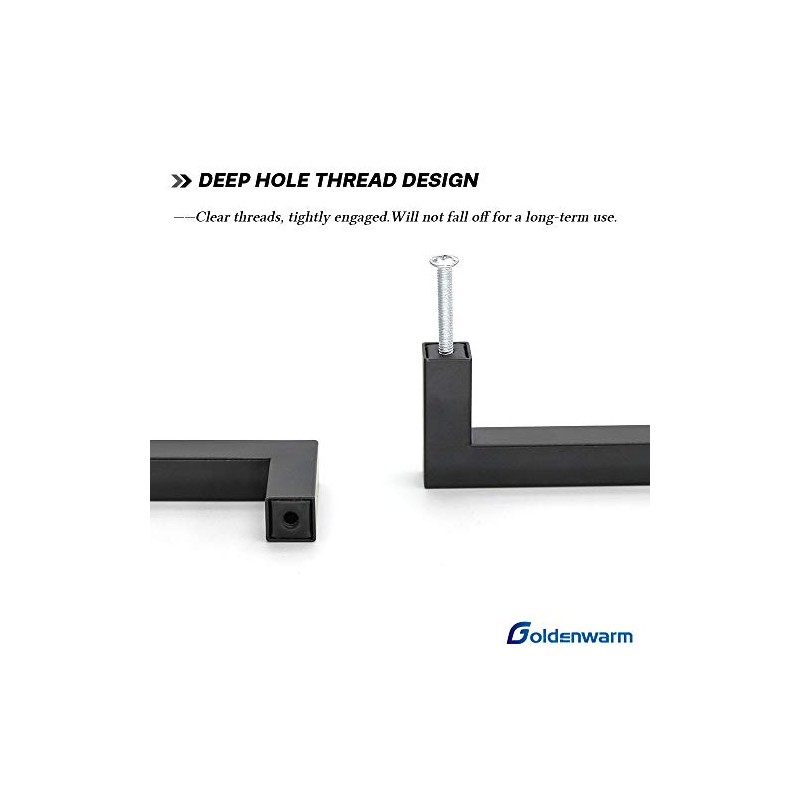 Goldenwarm 5 Pack Black Square T Bar Single Hole Knobs