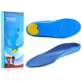 Bacophy Kids Orthotic Arch Support Shoe Insoles, Deep Heel Cup, Shock Absorption, Blue