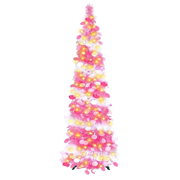 Collapsible Artificial Christmas Tree, 5ft/ 1.5m Christmas Tinsel Tree with