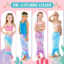 Toulite 4 Pcs Mermaid Tail for Mermaid Party Favor Mermaid Tails for Girls Dress up for Valentines Mermaid Party Gifts (Cute Color,Size 6)