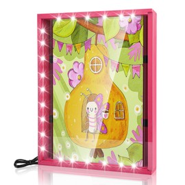 LuxRound Dried Flowers Shadow Box with LED Light Changeable Picture Display & Storage Frame Wall-mounted Artwork Display Frame (Red Plum)