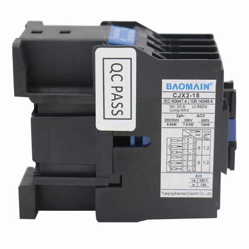 Baomain 3-Pole AC Contactor CJX2-1810 – 110VAC Coil, 3NO+1NO Auxiliary,