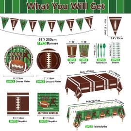 Football Party Decorations - 163Pcs Football Supplies Including Football Plates and Napkins, Cups, Banner and Tablecloth for Kids Fans Tailgate Gameday Football Birthday Party, Serve 20 Guests