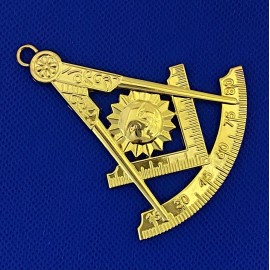 Past Master 3" Collar Jewel SQUARE & COMPASS GOLD PLATED FREEMASON PM-300G
