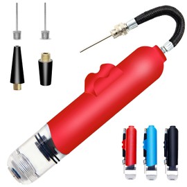 Portable Hand Exercise Sports Ball Pump for Sports Balls，Basketball Pump Dual Action Inflate Air Pump with 3 Ball Needles and 2 Inflatable Nozzles for Volleyball, Bikes，Swimming Circle (Red)