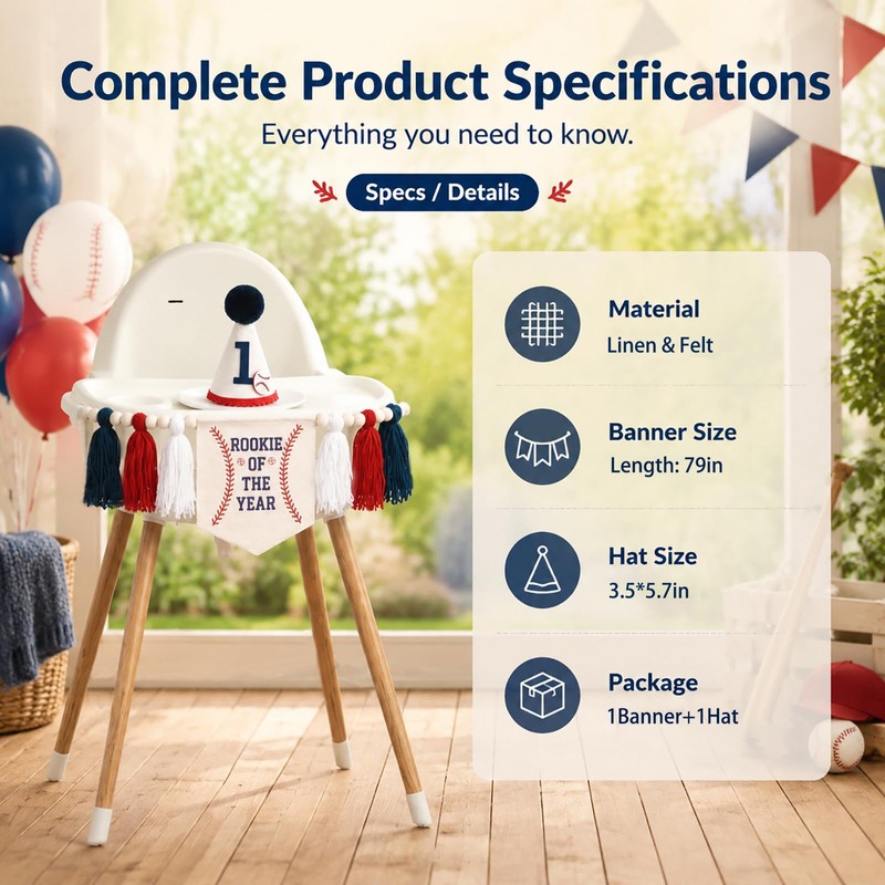 Rookie of the Year First Birthday Baseball High Chair Banner