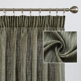 MYSKY HOME Curtains Living Room Curtains with Ruffle Tape, Short Modern Tab-Top Curtain, Linen Look, Children's Room Curtain, Semi-Transparent Natural Style, Set of 2, H 160 x W 140 cm, Green