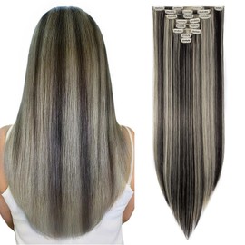 SEGOHAIR Clip-In Hair Extensions Set, 8 Pieces, 18 Clips, Full Head Like Real Hair, Straight - Synthetic Hairpiece for Women, 26 inches (66 cm), Natural Black and Bleach Blonde