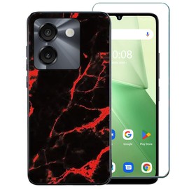 for AirVoice S67 C67 Case with Screen Protector, Marble Design Slim Thin Flexible TPU Shock Absorbing Silicone Rubber Case for Foxx FoxxD MIRO A67 S67 C67 [Not fits AirVoice A67L] -red