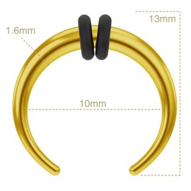 2pc Gold Pinchers Septum Bar Buffalo Taper Horseshoe Bar Double Rubber O-Rings Crescent C-Shape Tapers 14g 1.6mm