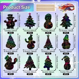 MACULPER Pack of 48 Christmas Scratch Pictures Scratch Pictures for Children Crafts Christmas Children Scratch Pictures for Children Christmas Crafts Children for Christmas Children Gift