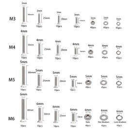KOXXIAMOQ 680 Pcs M3 M4 M5 M6 Countersunk Machine Screws Nuts and Bolts and Washers Set, Stainless Steel Flat Head Cross Head Fasteners Screws Bolts and Nuts and Washers Assortment Kit (680)