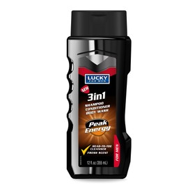 Lucky Super Soft Men's 3 In 1 Shampoo Conditioner Body Wash, Peak Energy, 12 Fluid Ounce