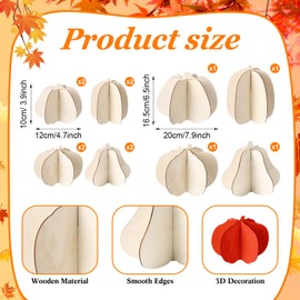 Yalikop 36 Pcs Fall Crafts Set Large Wooden Pumpkin Cutouts, 8inch 5inch 3D Unfinished Wooden Slices to Paint, Table DIY Decor for Thanksgiving Autumn Harvest Handmade Tiered Tray Ornaments Blank