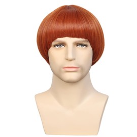 WildCos Short Straight 60s Cosplay wig Bowl Cut Wig Mushroom Bob Costume Wig Halloween Party Wig for Men (Orange)