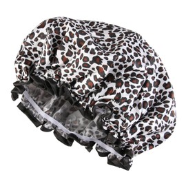 Leopard Shower Cap Adjustable Women's Bath Soft Cap Reusable Large Shower Cap Waterproof Ladies Shower Hats Washable Mould Resistant Perfect for Braids, Dreadlocks, Locs, Afro, Coily, And Long Hair