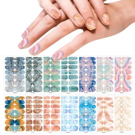 14 Sheets Nail Stickers Marble Full Nail Wraps Strips Adhesive Nail Art Polish Sticker for Women Girls DIY Gifts (Marble)