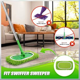 Set of 2 Reusable Microfiber Mop Pads Compatible with Swiffer Sweeper, Dry Sweeping Cloths, Washable Wet Mopping Cloth Refills for Floor Cleaning (Mop is Not Included) (2 Pack, Green)