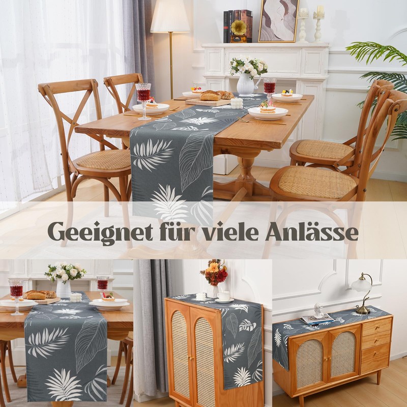 Alishomtll Grey Linen Table Runner Tropical Leaves Table Runner Rectangular