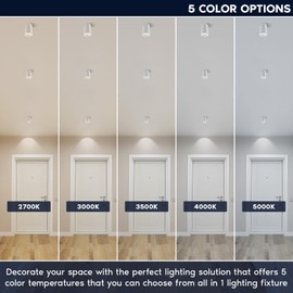 LUXRITE 3-Inch Cylinder Downlight, Recessed Ceiling Spot Light, 5CCT Selectable 2700K-5000K, CRI 90, 16W, 1000 Lumens, Dimmable, 60º Swivel Angle, Spot Light Indoor, ETL Listed, White Finish