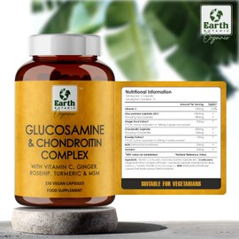 Earth BOTANIC Organic Glucosamine and Chondroitin Complex-150 High Strength Capsules with MSM, Vitamin C, Ginger, Rosehip & Turmeric Joint Care Supplements (Non-GMO, Gluten Free)