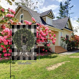 Boxwood Wreath Black And White Plaid Buffalo Check Monogram Initial Name E Burlap Garden Porch Lawn Flag Farmhouse Decorations Mailbox Home Decor Welcome Sign 12x18 Double Sided Nylon Linen Fabric