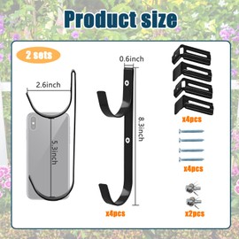 amymark AdjustableHooks Pool Poles Hanger, Fence Hooks Hang Pool Accessories/Skimmers/Leaf Rakes/Brushes/Garden Tools.(Two Sets of Black)