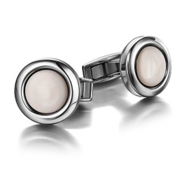 Colibri Hampton Men's Cufflinks with Mother of Pearl Inlays - Rotating Whale Tail Clasp - Polished Stainless Steel - Gift Box