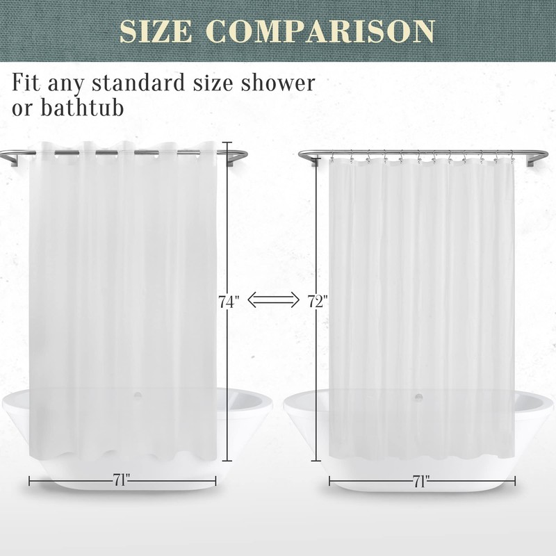 No Hook PEVA Shower Curtain or Liner - 8G Heavy