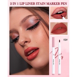 Lip Liner Stain Marker Pen-1Pcs Ruby Red Liquid Lip Tint,Longlasting Waterproof Smudgeproof Quick Dry Lipstick Lipcolor,Precise Chisel Tip Smooth Lip Gloss Pencil,Lip Makeup Lipstain Pen for Women-02