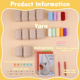 Mnuizu Crochet Kit for Beginners,Crochet Bag with Step-by-Step Video Tutorials Yarn Crochet Hook, Complete Crochet Kits for Handcraft DIY