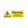 Caledonia Signs 16459M "Warning Beware of Moving Vehicles" Sign, Rigid Plastic, 600 mm x200 mm