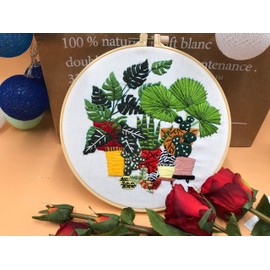 hi stone 4 Embroidery Sets for Beginners, DIY Adult Beginner Cross Stitch Kits, 4 Cross Stitch Kits, 2 Embroidery Hoops,Scissors,Needles and Color Threads,Needlepoint Kit for Adults