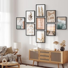 SIGNLEADER Framed Wall Art Collage Print Gallery Set, Pastel Brown Environments Abstract Shapes Illustrations Modern Art Minimal Bohemian Ultra for Living Room, Office, Bedroom - 12" x 16" x 9 Black