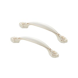 HUHUIAOH Modern Style Zinc Alloy Handle, Solid Ivory White Gold Edge Handle Wardrobe Bedside Cabinet Tv Cabinet Dressing Table Drawer Handle Hardware Furniture 2-Pack (E, 96mm(3-3/4in))