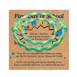 2Pcs First Day of School Family Matching String knit Bracelets Mother/Father and Daughter/Son Nylon Rope Back to School Gifts Protection Blessing Jewelry With Message Card Paracord Anxiety Relief Present-White Green