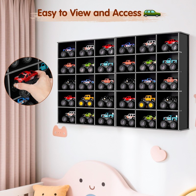 Krafetto 2 Pack Trucks Display Shelf, 15 Slot Toy Cars