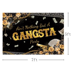 MEHOFOND Hiphop Themed Gangsta Party Backdrop Black Gold Rap Homies Party Decorations Aint Nothing But A Gangster 2000s Money Themed Party Supplies Photo Booth Props 7x5ft