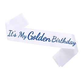 It’s My Golden Birthday Sash,Birthday Sash for Women Blue Glitter Letter Birthday Gifts for Girls Happy Birthday Party Decoration,White Blue