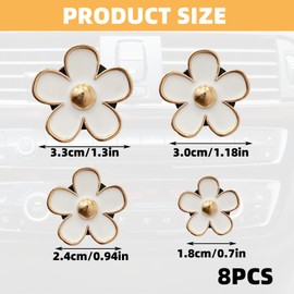 Pack of 8 Car Decoration for Ventilation Slots for Cars (White Set) Unique Design Daisy Flower Car Air Freshener Clip Easy Installation Car Decoration Interior for Car Living Room Office