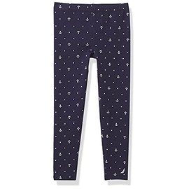 Nautica Girls' Leggings, Full Length Pull-On Stretch Pants with Elastic Waistband & Logo Detail, Navy Printed, 16